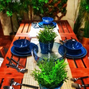 Blue glazed ceramic plate