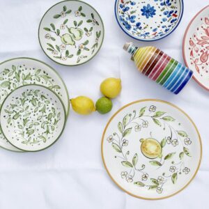 Colourful patterned plates and tableware